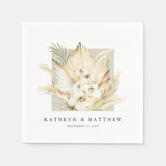 Lush Pampas Grass Classy Boho Wedding Napkins Servet (Voorkant)