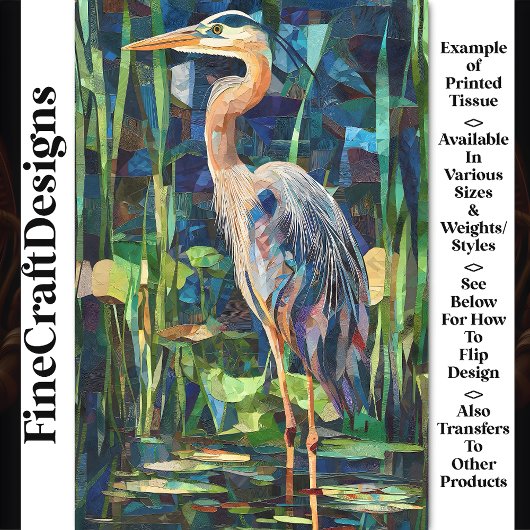 Lush Paper Mosaic Collage Heron Bird BV5 Decoupage Tissuepapier