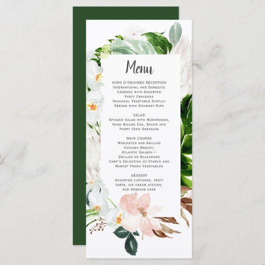 Lush Paradise Tropical Floral Wedding Menu (Voorkant / Achterkant)