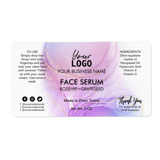 Lush Pastel Alcohol Ink Face Serum Labels (Voorkant)