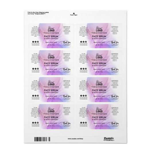 Lush Pastel Alcohol Ink Face Serum Labels (Full Sheet)