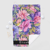 Lush Pink and Purple Flowers Personalized Golfhanddoek (Insitu)