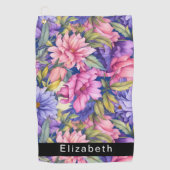 Lush Pink and Purple Flowers Personalized Golfhanddoek (Voorkant)