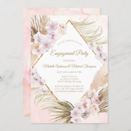 Lush Pink Gold Waterverf Bloemen Verlovingsfeest Kaart