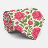 Lush Pink Peonies Floral Stropdas (Opgerold)