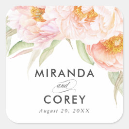 Lush Pink Peonies Floral Vierkante Sticker