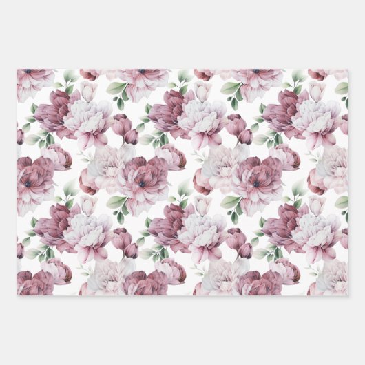 Lush Pink Peonies Greenery Over Pattern Inpakpapier Vel (Voorkant 3)