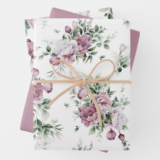 Lush Pink Peonies Greenery Over Pattern Inpakpapier Vel (In situ)