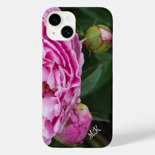 Lush Pink Peonies Monogram Hoesje-Mate iPhone Case (Achterkant)