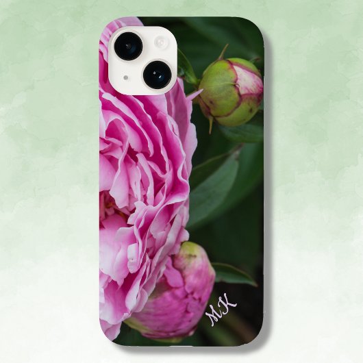 Lush Pink Peonies Monogram Hoesje-Mate iPhone Case