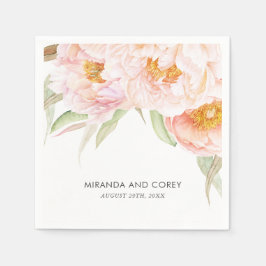 Lush Pink Peonies Waterverf Floral Servetten