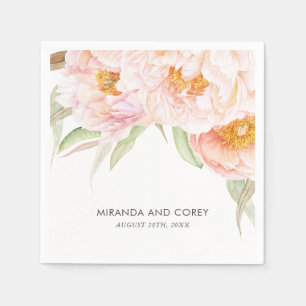 Lush Pink Peonies Waterverf Floral Servetten
