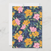 Lush Pink Yellow Flowers Dark Blue Wedding Kaart (Achterkant)