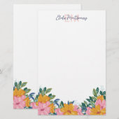 Lush Pink Yellow Flowers Name & Initial Briefpapier (Voorkant / Achterkant)