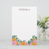 Lush Pink Yellow Flowers Name & Initial Briefpapier (Staand voorkant)