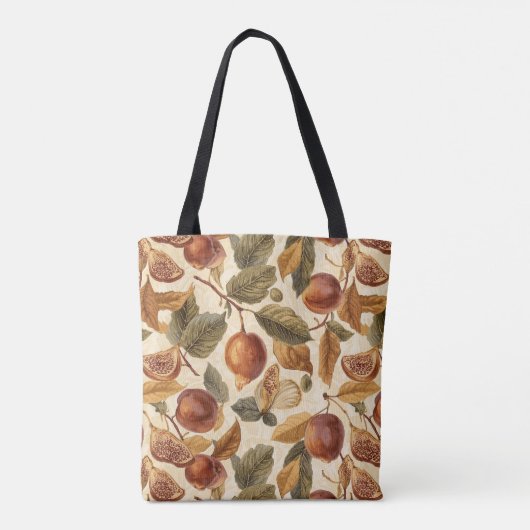  Lush Plums & Fig Leaf Tote Bag | Artistic Florals (Achterkant)