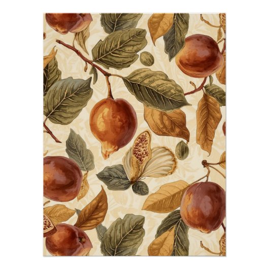 Lush Plums & Fig Leaves Art Print | Gilded Botanic Perfect Poster (Voorkant)