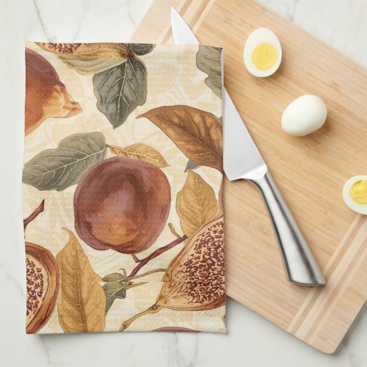 Lush Plums & Fig Leaves Kitchen Towel | Elegant Theedoek (Quarter Fold)