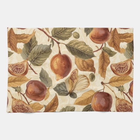 Lush Plums & Fig Leaves Kitchen Towel | Elegant Theedoek (Horizontaal)