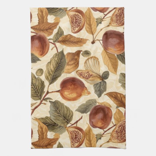 Lush Plums & Fig Leaves Kitchen Towel | Elegant Theedoek (Verticaal)