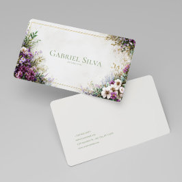 Lush Purple Floral Garden Watercolor Gold Frame Visitekaartje