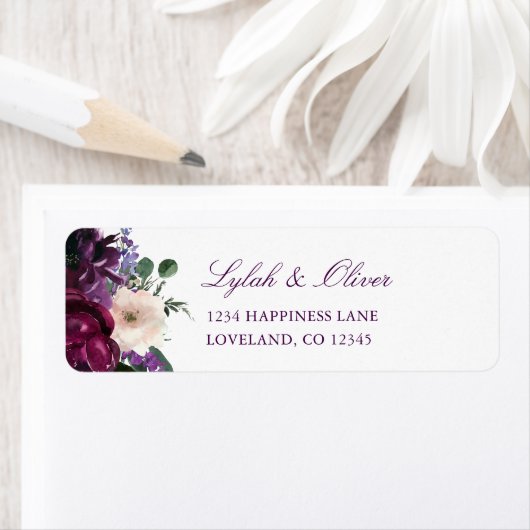 Lush Purple Flowers | Romantic Return Address Labe Etiket (Insitu)