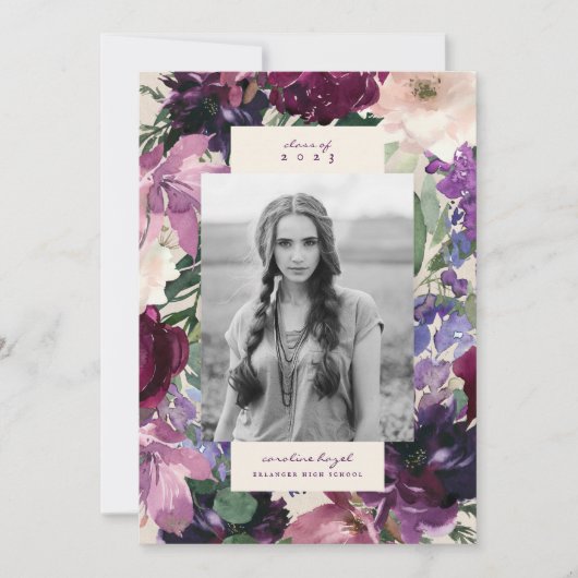 Lush Purple Flowers | Romantisch Afstuderen Foto: Aankondiging (Voorkant)