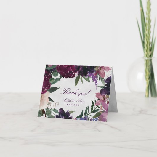 Lush Purple Flowers | Romantisch huwelijk Bedankkaart (Voorkant)