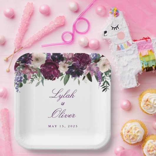 Lush Purple Flowers | Romantisch huwelijk Papieren Bordje (Feest)