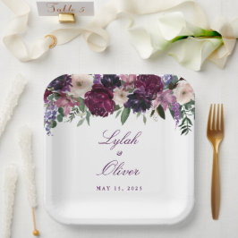 Lush Purple Flowers | Romantisch huwelijk Papieren Bordje