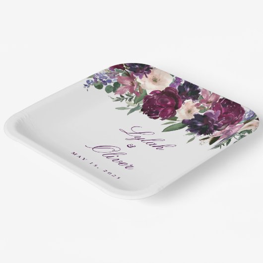 Lush Purple Flowers | Romantisch huwelijk Papieren Bordje (Gebogen)