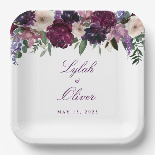 Lush Purple Flowers | Romantisch huwelijk Papieren Bordje (Voorkant)