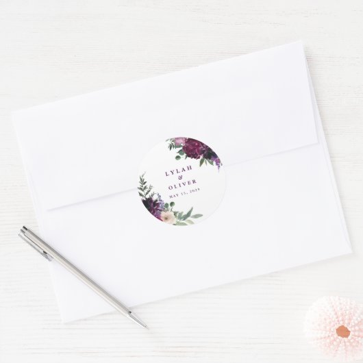 Lush Purple Flowers | Romantisch huwelijk Ronde Sticker (Envelop)