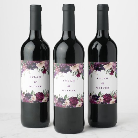 Lush Purple Flowers | Romantisch huwelijk Wijn Etiket (Flessen)