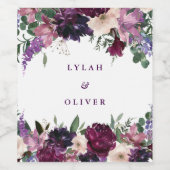 Lush Purple Flowers | Romantisch huwelijk Wijn Etiket (Enkel label)
