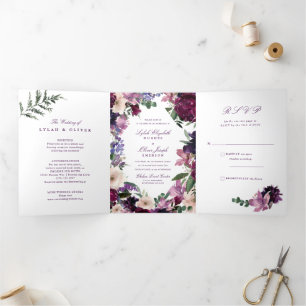 Lush Purple Flowers   Tri-Fold Wedding-uitnodiging Drieluik Uitnodiging