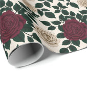 Lush Red And Burgundy Roses With Dark Green Leaves Cadeaupapier (Rol Hoek)
