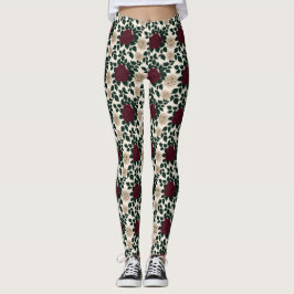 Lush Red And Burgundy Roses With Dark Green Leaves Leggings