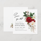 Lush Red Floral Monogram Wedding Save The Date (Voorkant / Achterkant)