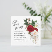 Lush Red Floral Monogram Wedding Save The Date (Staand voorkant)