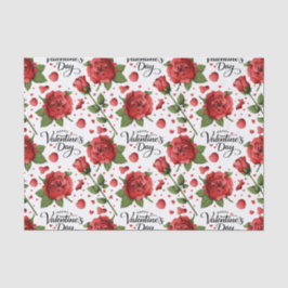 Lush Red Rose & Heart Petals Valentine Pattern Tissuepapier