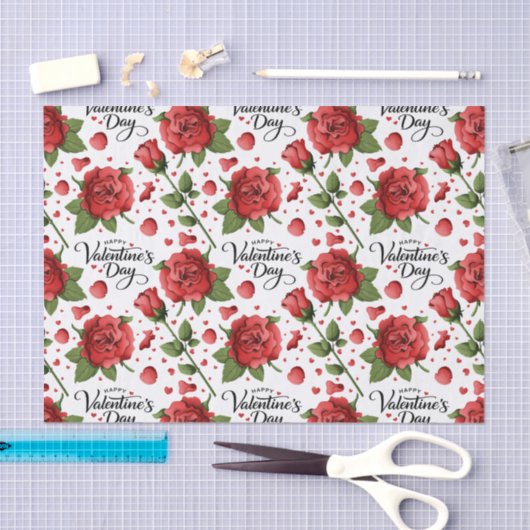 Lush Red Rose & Heart Petals Valentine Pattern Tissuepapier (Craft)