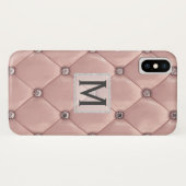 Lush Roos Gold Faux Leather & Diamonds Monogrammed Case-Mate iPhone Case (Achterkant (horizontaal))