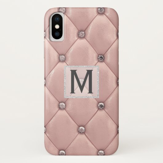 Lush Roos Gold Faux Leather & Diamonds Monogrammed Case-Mate iPhone Case (Achterkant)