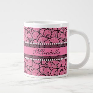Lush roze gelilies met zwarte omtrek, roze glitter grote koffiekop