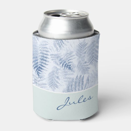 Lush Serene Blue Ferns op groen Blikjeskoeler (Blikje Voorkant)