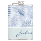Lush Serene Blue Ferns op groen Heupfles (Voorkant)