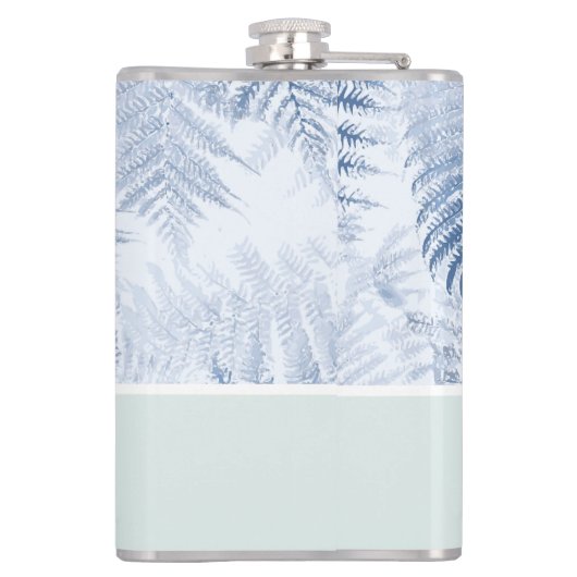 Lush Serene Blue Ferns op groen Heupfles (Achterkant)