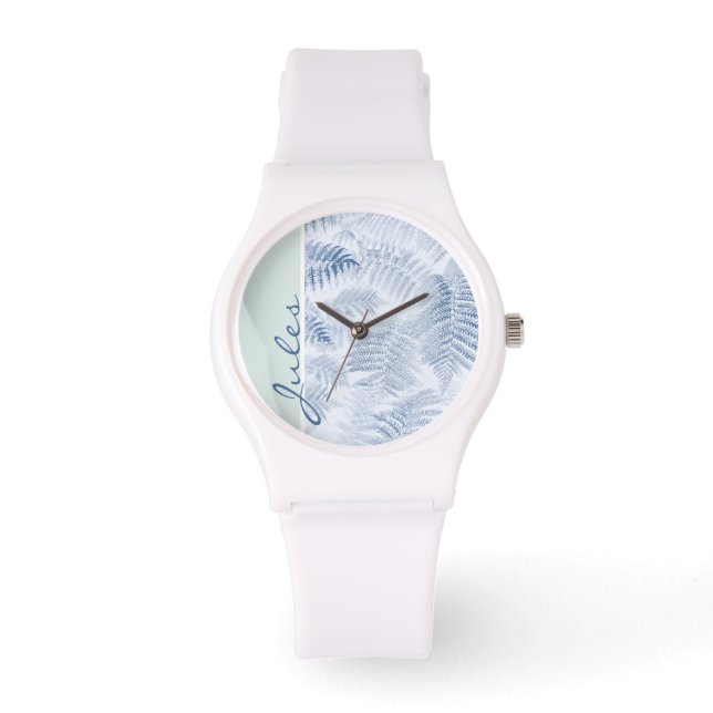 Lush Serene Blue Ferns op groen Horloge (Voorkant)
