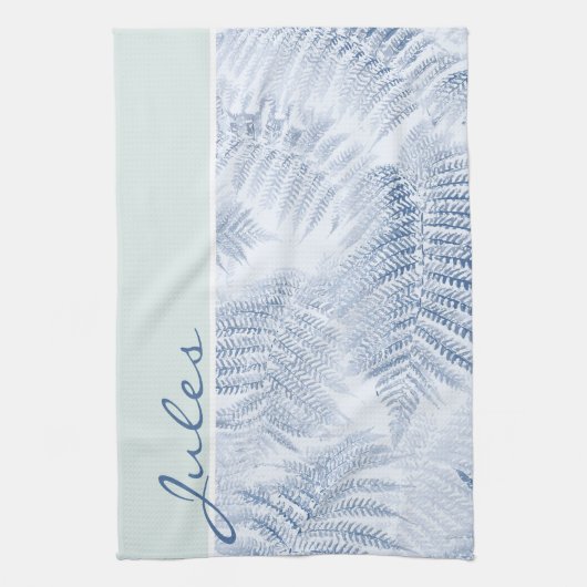 Lush Serene Blue Ferns op groen Theedoek (Verticaal)